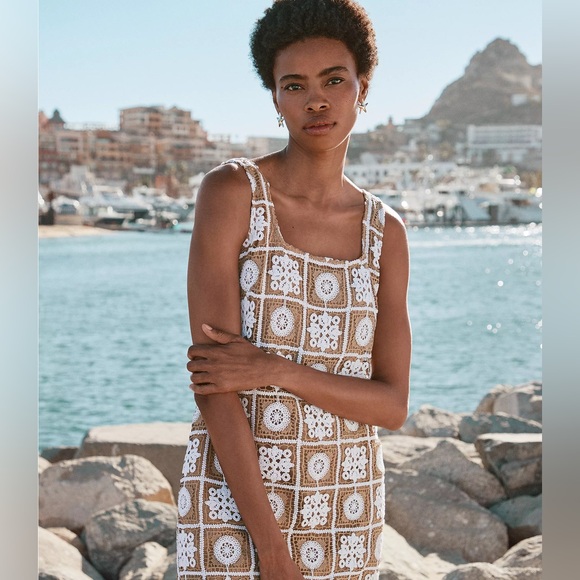 LOFT White and Tan Crochet Mini Dress - Picture 8 of 8
